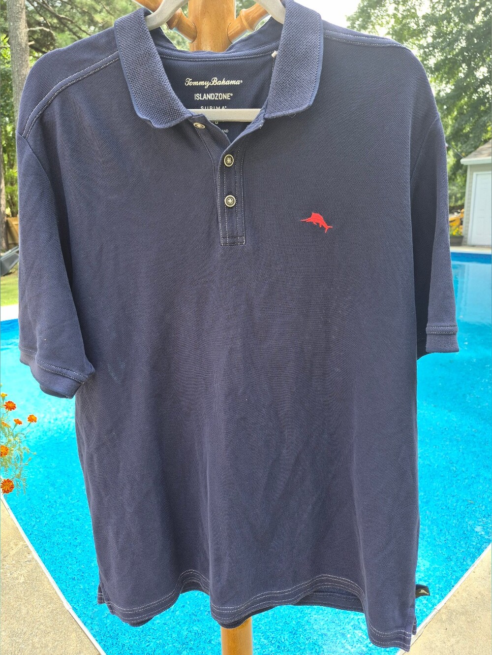 Tommy Bahama Navy Polo with Red Marlin Logo